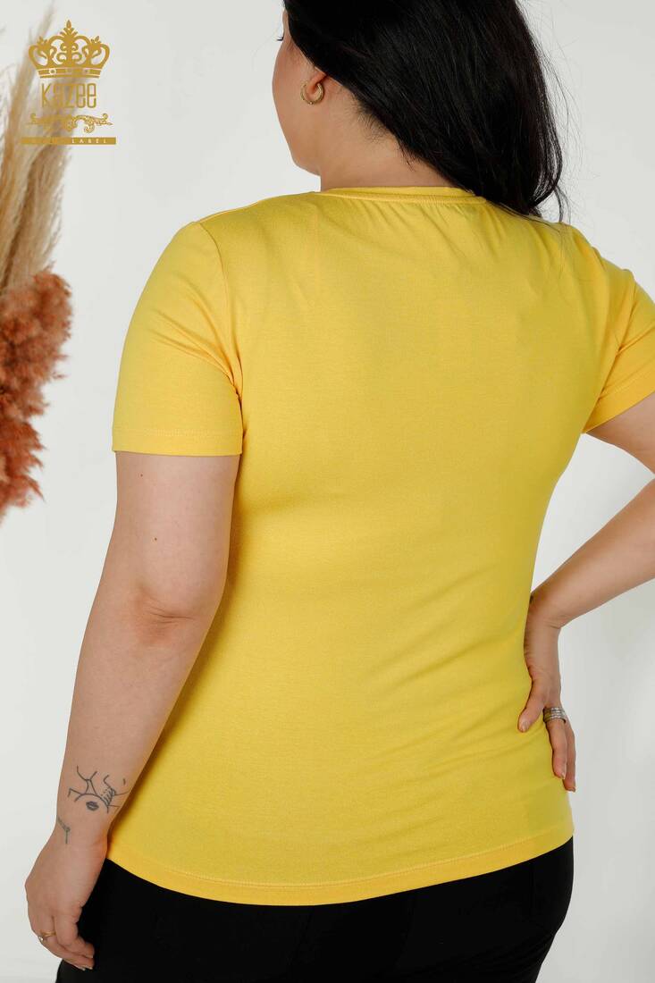 Women's Blouse Short Sleeve Yellow - 79362 | KAZEE