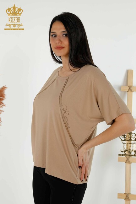 Women's Blouse Short Sleeve Beige - 79295 | KAZEE - Thumbnail