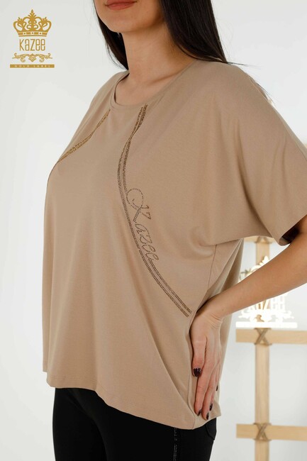 Women's Blouse Short Sleeve Beige - 79295 | KAZEE - Thumbnail