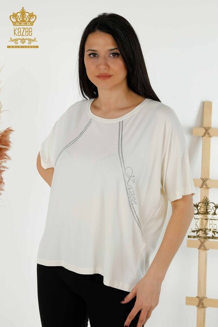 Women's Blouse Short Sleeve Ecru - 79295 | KAZEE - Thumbnail