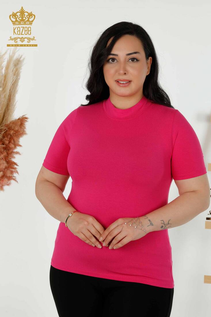 Women's Blouse Short Sleeve Fuchsia - 79264 | KAZEE