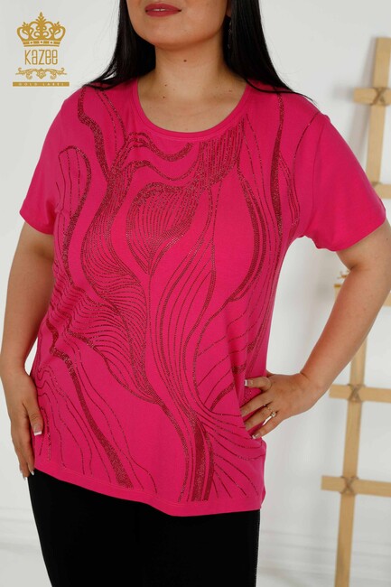 Women's Blouse Short Sleeve Fuchsia - 79329 | KAZEE - Thumbnail