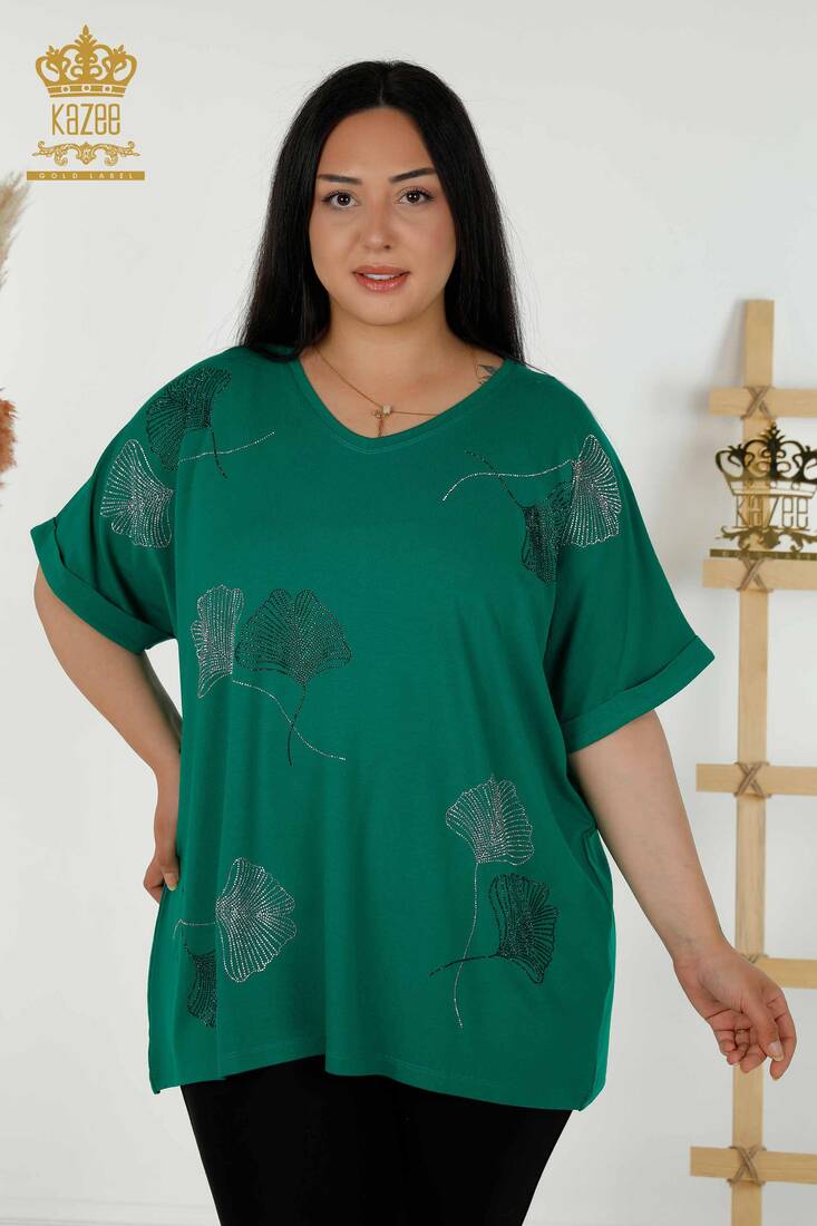 Women's Blouse Short Sleeve Green - 79318 | KAZEE