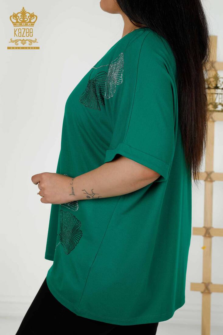 Women's Blouse Short Sleeve Green - 79318 | KAZEE