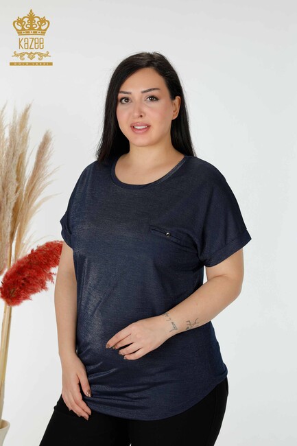 Women's Blouse Short Sleeve Navy - 77005 | KAZEE - Thumbnail