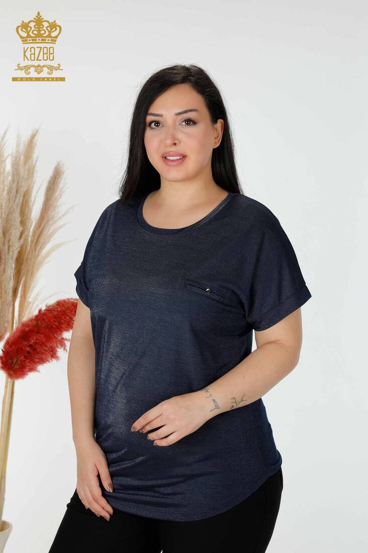 Women's Blouse Short Sleeve Navy - 77005 | KAZEE