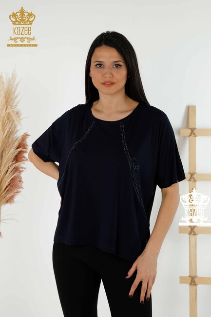 Women's Blouse Short Sleeve Navy - 79295 | KAZEE - Thumbnail