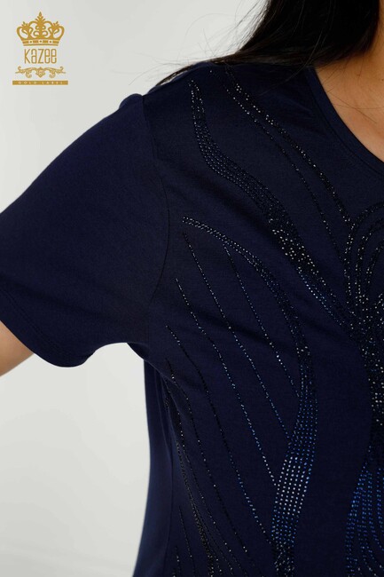 Women's Blouse Short Sleeve Navy Blue - 79329 | KAZEE - Thumbnail