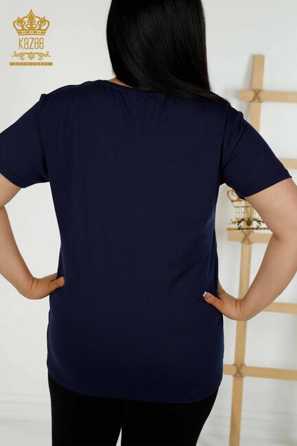 Women's Blouse Short Sleeve Navy Blue - 79329 | KAZEE - Thumbnail