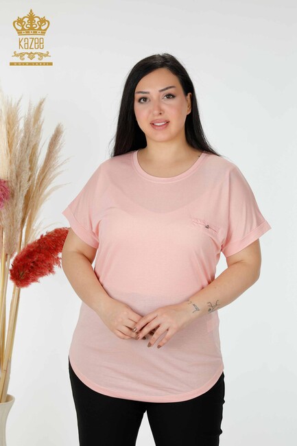 Women's Blouse Short Sleeve Powder - 77005 | KAZEE - Thumbnail