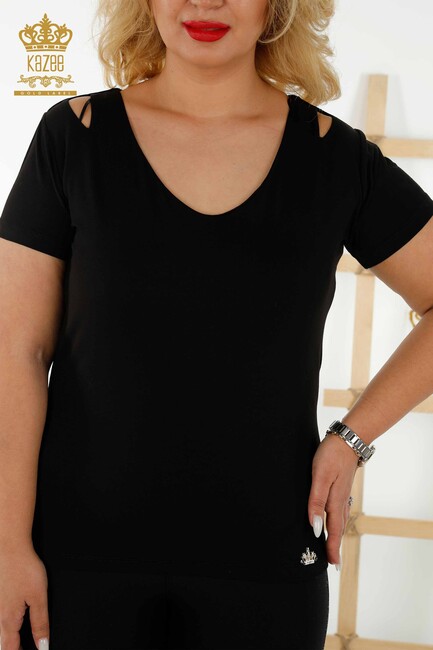 Women's Blouse Shoulder Detailed Black - 79220 | KAZEE - Thumbnail