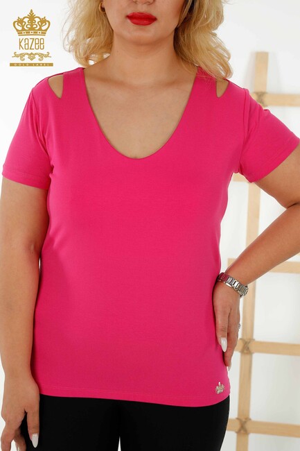 Women's Blouse Shoulder Detailed Fuchsia - 79220 | KAZEE - Thumbnail