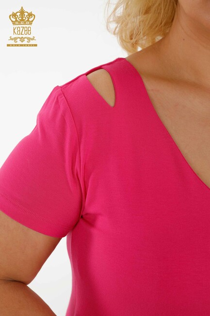 Women's Blouse Shoulder Detailed Fuchsia - 79220 | KAZEE - Thumbnail