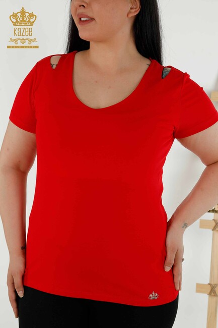 Women's Blouse Shoulder Detailed Red - 79220 | KAZEE - Thumbnail