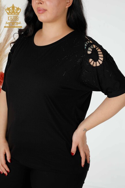 Women's Blouse Sleeve Detailed Black - 77985 | KAZEE - Thumbnail