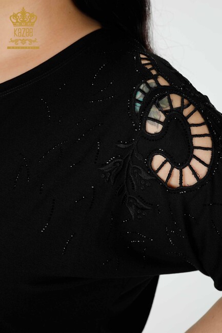 Women's Blouse Sleeve Detailed Black - 77985 | KAZEE - Thumbnail