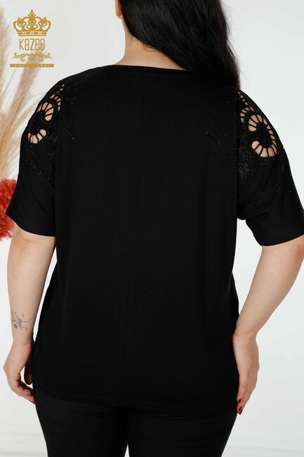 Women's Blouse Sleeve Detailed Black - 77985 | KAZEE - Thumbnail