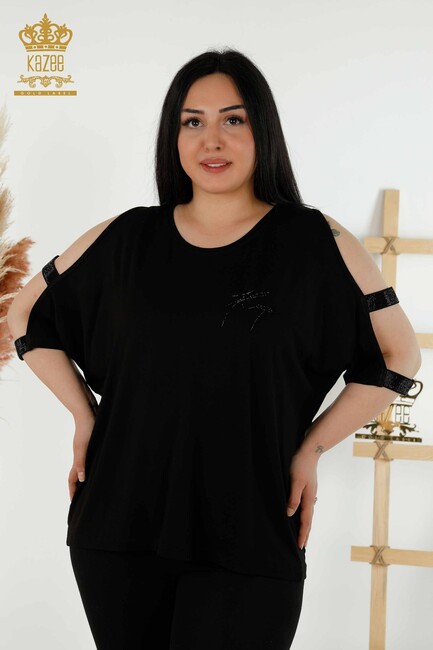 Women's Blouse Sleeve Detailed Black - 79108 | KAZEE - Thumbnail