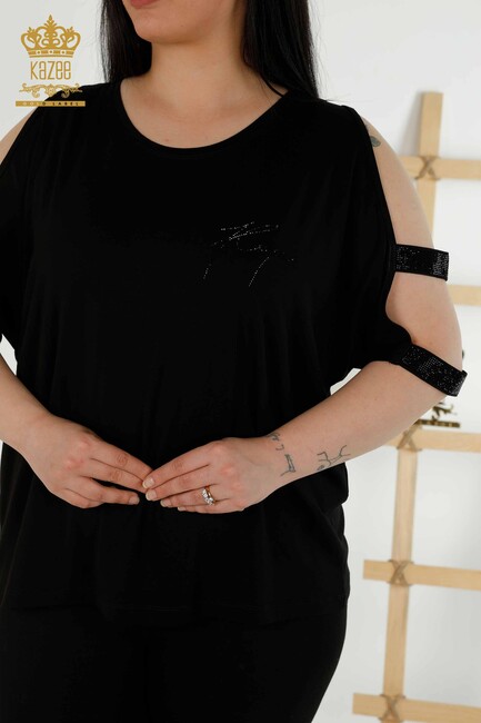 Women's Blouse Sleeve Detailed Black - 79108 | KAZEE - Thumbnail