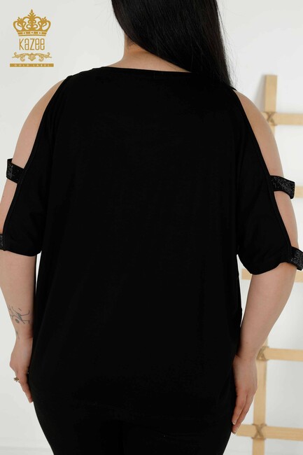 Women's Blouse Sleeve Detailed Black - 79108 | KAZEE - Thumbnail