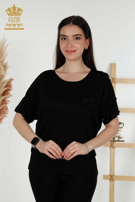 Women's Blouse Sleeve Detailed Black - 79221 | KAZEE - Thumbnail