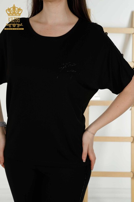 Women's Blouse Sleeve Detailed Black - 79221 | KAZEE - Thumbnail