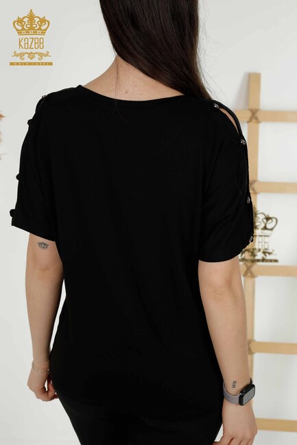 Women's Blouse Sleeve Detailed Black - 79221 | KAZEE - Thumbnail