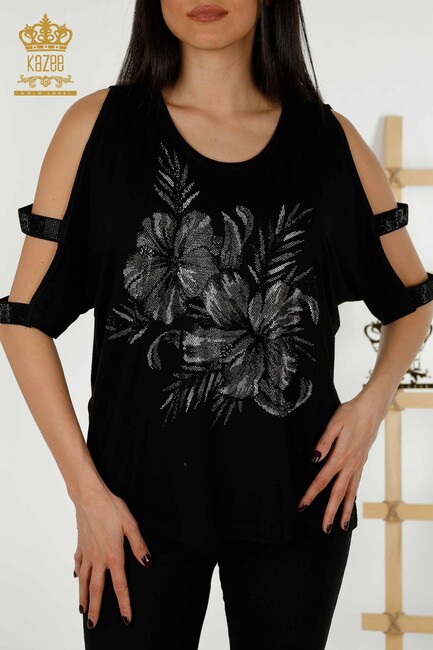 Women's Blouse Sleeve Detailed Black - 79289 | KAZEE - Thumbnail