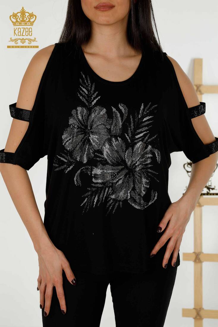 Women's Blouse Sleeve Detailed Black - 79289 | KAZEE