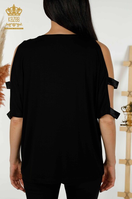 Women's Blouse Sleeve Detailed Black - 79289 | KAZEE - Thumbnail