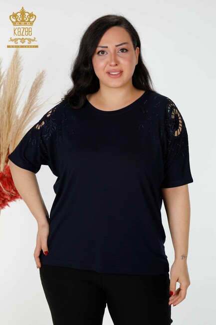 Women's Blouse Sleeve Detailed Navy - 77985 | KAZEE - Thumbnail