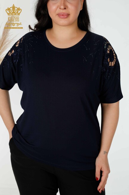 Women's Blouse Sleeve Detailed Navy - 77985 | KAZEE - Thumbnail