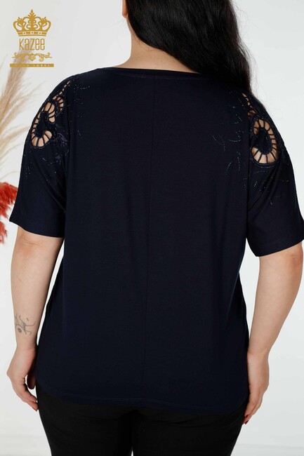 Women's Blouse Sleeve Detailed Navy - 77985 | KAZEE - Thumbnail