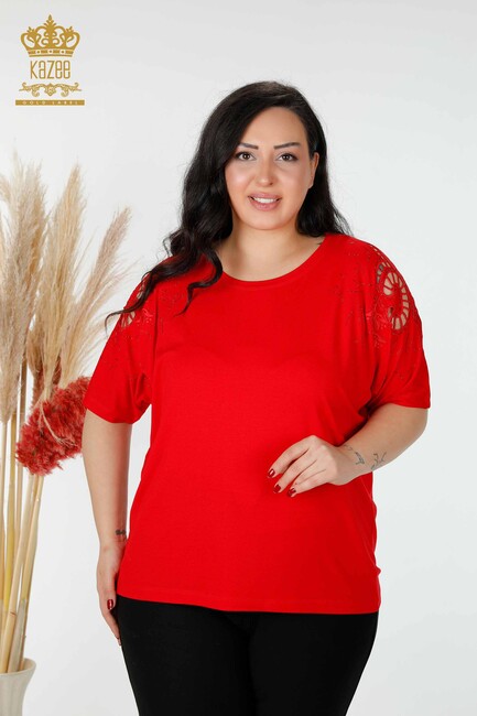 Women's Blouse Sleeve Detailed Red - 77985 | KAZEE - Thumbnail