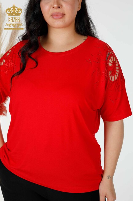 Women's Blouse Sleeve Detailed Red - 77985 | KAZEE - Thumbnail