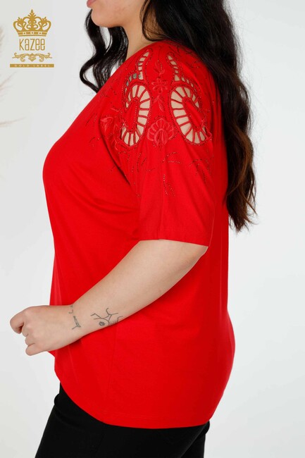 Women's Blouse Sleeve Detailed Red - 77985 | KAZEE - Thumbnail