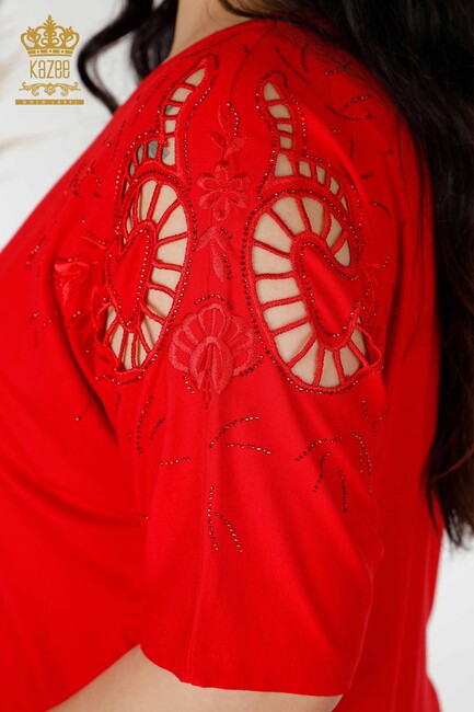 Women's Blouse Sleeve Detailed Red - 77985 | KAZEE - Thumbnail