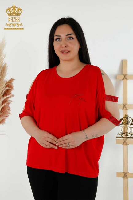 Women's Blouse Sleeve Detailed Red - 79108 | KAZEE - Thumbnail