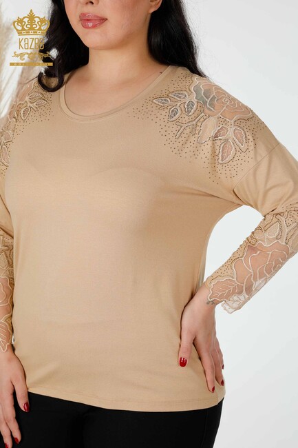 Women's Blouse Sleeve Tulle Detailed Beige - 77973 | KAZEE - Thumbnail