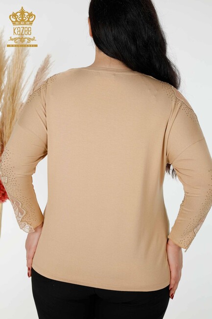 Women's Blouse Sleeve Tulle Detailed Beige - 77973 | KAZEE - Thumbnail