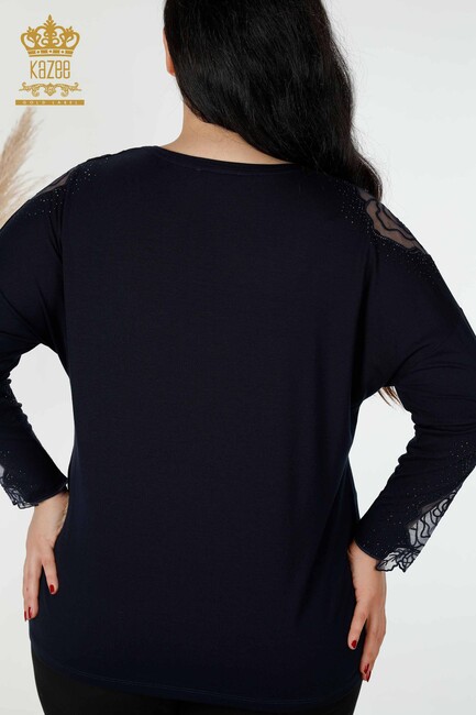 Women's Blouse Sleeve Tulle Detailed Navy Blue - 77973 | KAZEE - Thumbnail