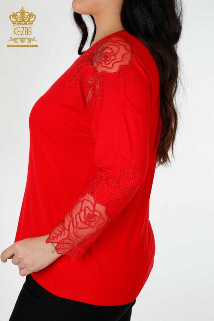 Women's Blouse Sleeve Tulle Detailed Red - 77973 | KAZEE - Thumbnail