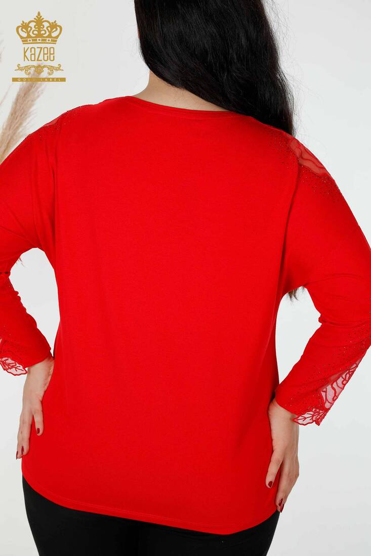 Women's Blouse Sleeve Tulle Detailed Red - 77973 | KAZEE