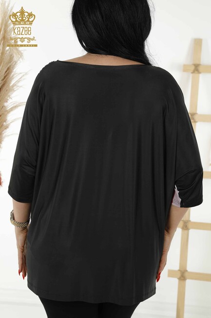 Women's Blouse Stone Embroidered Black - 12043 | KAZEE - Thumbnail