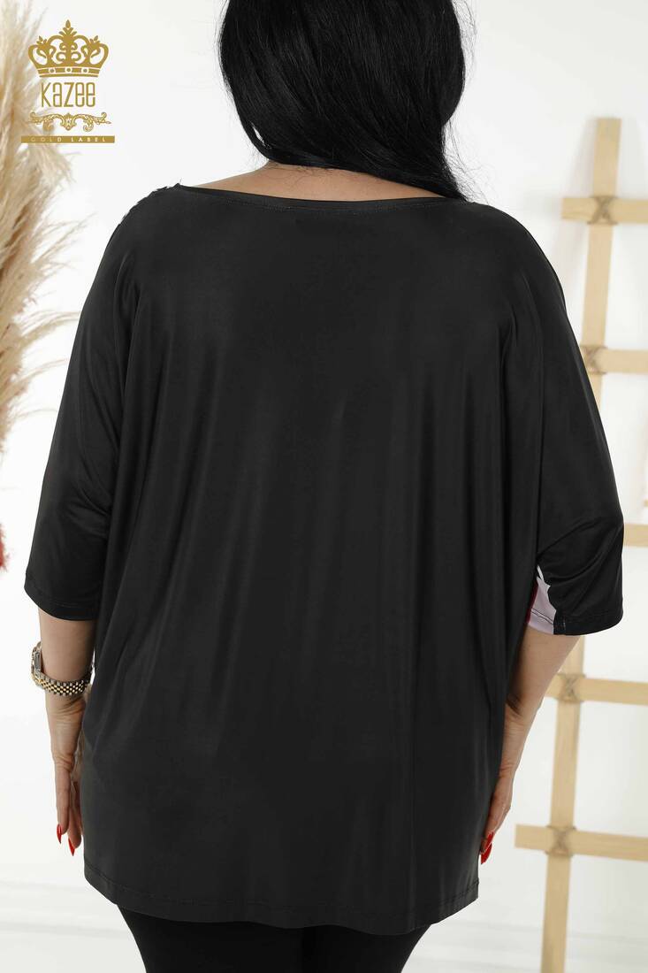 Women's Blouse Stone Embroidered Black - 12043 | KAZEE