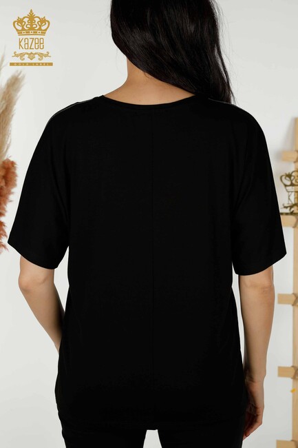 Women's Blouse Stone Embroidered Black - 77487 | KAZEE - Thumbnail