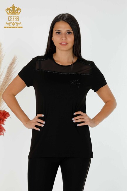 Women's Blouse Stone Embroidered Black - 78857 | KAZEE - Thumbnail