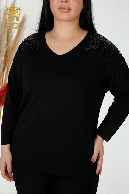 Women's Blouse Stone Embroidered Black - 78911 | KAZEE - Thumbnail