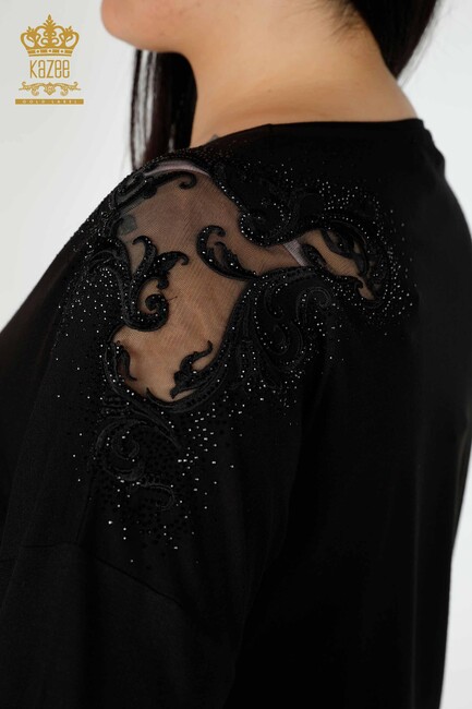 Women's Blouse Stone Embroidered Black - 78911 | KAZEE - Thumbnail