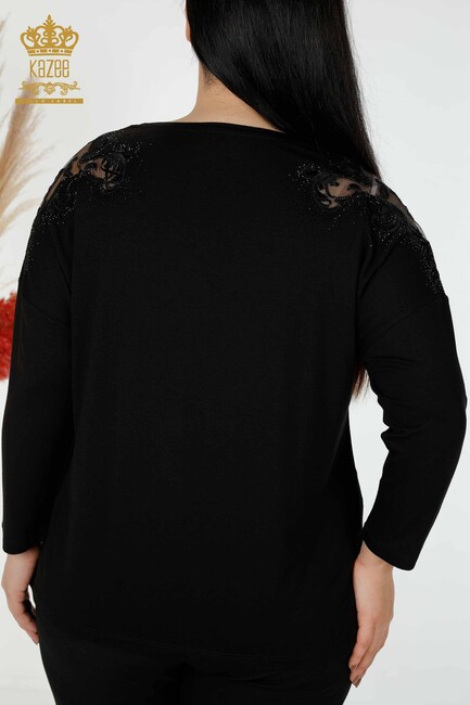 Women's Blouse Stone Embroidered Black - 78911 | KAZEE - Thumbnail